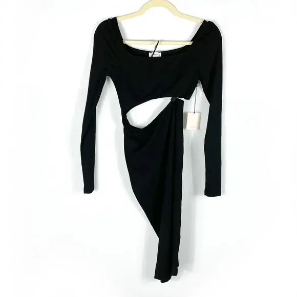 Superdown Lola Cut Out Dress Black Jersey Long Sleeve Square Neck‎ Sz XS - Picture 3 of 9